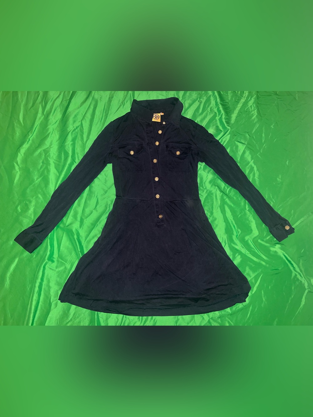 Tory Burch Navy Long-Sleeve Shirt Dress with Gold Buttons XS - Picture 2 of 9